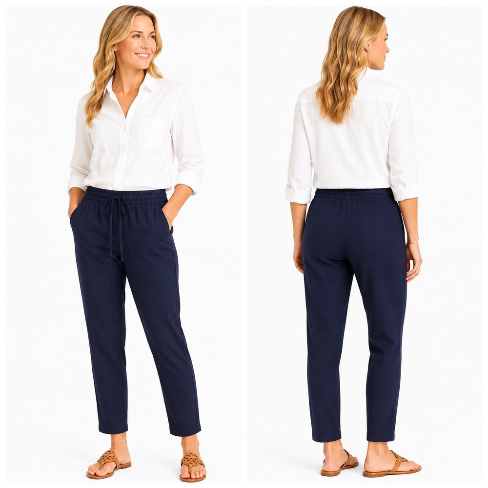 Gap Easy Pant Women‎ Medium Navy Blue Mid Rise Tapered Ankle Elastic Waist New